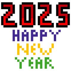 Obraz premium Pixel art happy new year 2025 for new year.