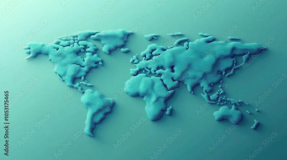 Poster 3D rendering of the world map in blue.