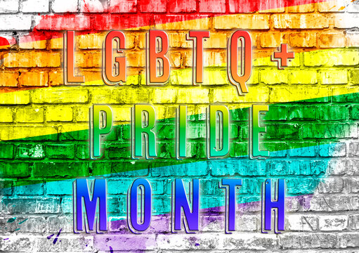 A rainbow with the words Lgbtq Pride Month written on it - Powered by Adobe
