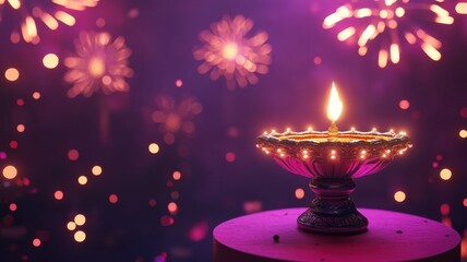 Fototapeta premium Vibrant Diwali vector background featuring glowing diyas,Deepavali or Dipavali the festival of lights india,festive garland lights,Banner diwali sale,Traditional Indian festival Diwali,copy space.