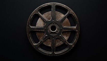 Obraz premium A close-up view of a vintage, worn metal wheel with a multi-spoke design, showcasing its industrial character.