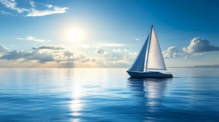 Fototapeta premium A minimalist sailboat on a calm sea, symbolizing peace and freedom,