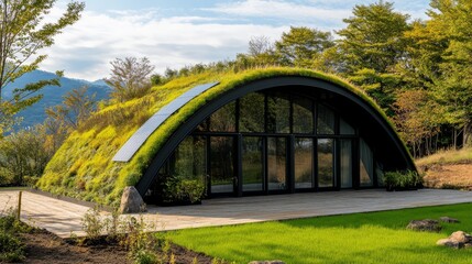 Obraz premium Eco-Friendly Living: Modern Green Roof House 