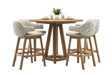 Elegant modern dining set with round table and chairs.