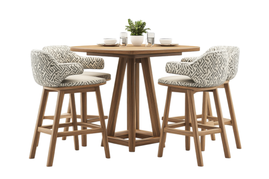 Elegant modern dining set with round table and chairs.