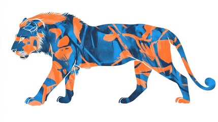 Fototapeta premium view of a majestic lion with abstract brush stroke