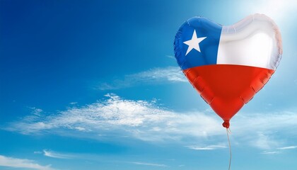 Naklejka premium チリの国旗のハート型の風船と青空(Chile flag heart-shaped balloon and blue sky.) 