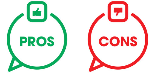 Pros and cons. advantages disadvantages list template with thumbs up and down. transparent png and vector illustration.