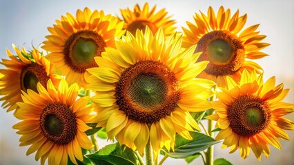 Fototapeta premium Vibrant Sunflower Bouquet in Silhouette on White Background â€“ Perfect for Nature, Floral, and Botanical Themes
