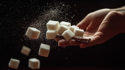Empowering concept of breaking sugar cube chocolate bar
