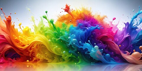 Fototapeta premium Rainbow paint explosion with multicolored splashing swirls painting in abstract artistic background, rainbow, paint