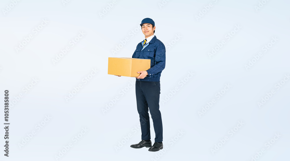 Aufkleber 荷物を持つ配達員・デリバリースタッフの全身写真（切り抜き背景透過pngも販売しております。作成者リンクから「png」で検索してください）