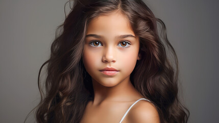 Naklejka premium Portrait of smiling latin american girl child on gray background.