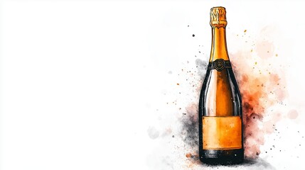An elegant illustration of a champagne bottle with minimal detail set against a white background, perfect for new year card or festive use 