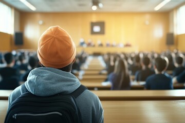 A student listens attentively in a classroom during a lecture or meeting, embodying focus and engagement in education.