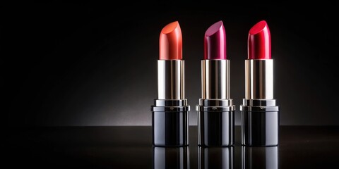 Three different tubes of lipstick on black background render, lipstick, makeup, cosmetics, beauty, fashion, three
