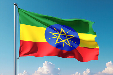 Ethiopia Flag Waving Against Clear Blue Sky