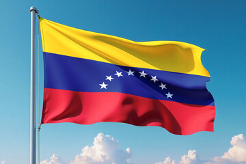 Obraz premium Venezuela Flag Waving Against Clear Blue Sky