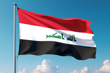 Naklejka premium Iraq Flag Waving Against Clear Blue Sky
