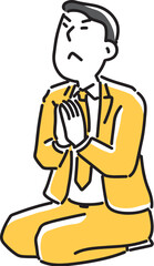 手を合わせてお願いする男性