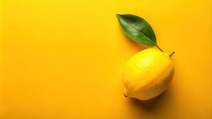 Vibrant lemon with a leaf, yellow, citrus, freshness, tropical, bright, juicy, organic, vitamin C, sour, refreshing, zest, ripe