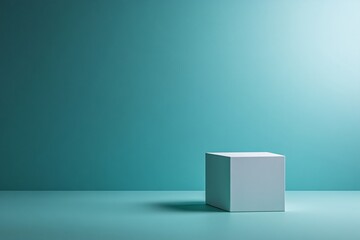 White Cube on Blue Background - Minimalist Product Display