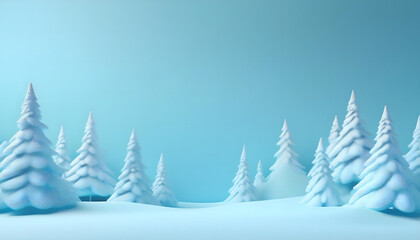 Fototapeta premium Serene winter landscape with snow-covered trees and clear blue sky