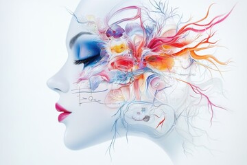 A vibrant abstract representation of facial features showcasing colorful artistic elements and emotional depth.