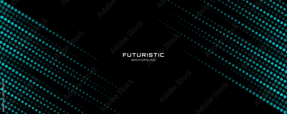 Poster blue techno background high speed style. big data visualization on dark space with dotted lines shap