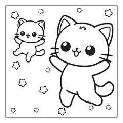 Cute Cat Kawaii Coloring Pages Bold and Easy Cute Kawaii Cat Plying Coloring Pages, Animal Coloring Pages