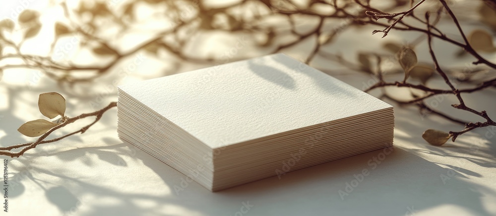Poster stack of blank paper with branches.
