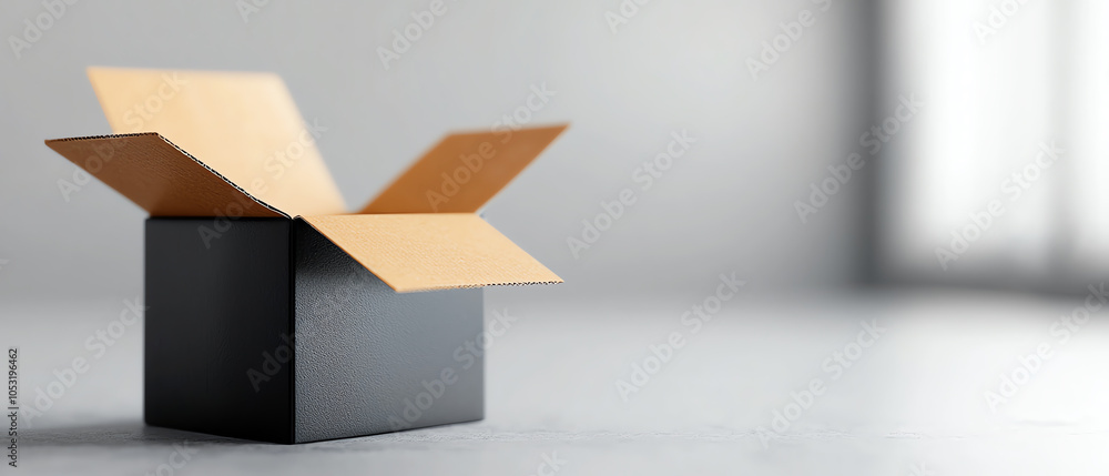 Poster elegant black corrugated box with high gloss finish isolated for optimal visual appeal and versatili