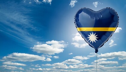ナウルの国旗のハート型の風船と青空(Nauru flag heart-shaped balloon and blue sky.)
