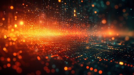 Fototapeta premium Abstract digital landscape with glowing particles and lines.