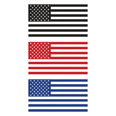 Set off American flag on white background USA flag vertical American flag black blue red USA flag