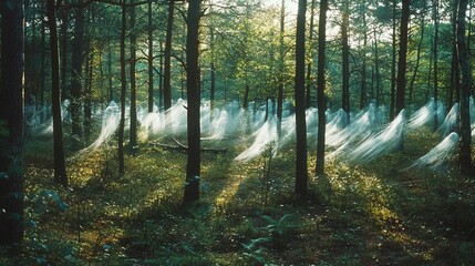 Obraz premium Enchanted Forest with Ghostly Translucent Wisps