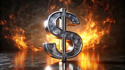 Molten metal currency symbol with shiny chrome surface on background for finance concept, chrome, shiny, metal, element