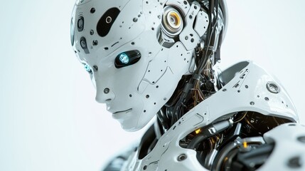 Fototapeta premium A close-up of a humanoid AI robot, showing the intricate design and advanced technology