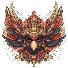 Fototapeta premium Ornate Bird Head with Intricate Feathers and Golden Details