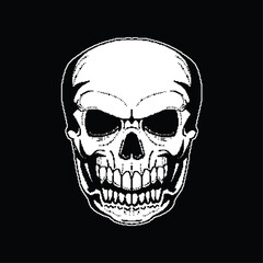 Cracked Skull Illustration on Black Background, vector