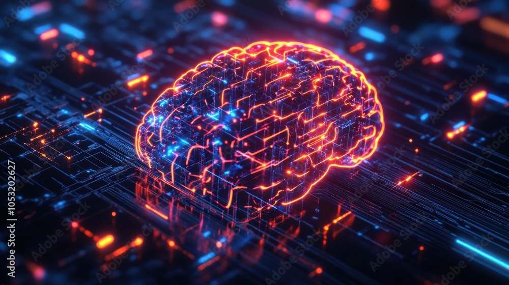 Aufkleber a digital brain with glowing circuits, representing artificial intelligence and machine