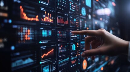 Obraz premium A digital interface showing a business person manipulating data analytics to uncover trends,