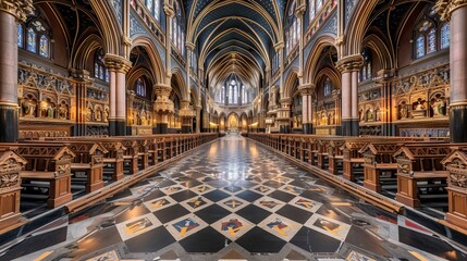 Fototapeta premium The interior of a grand cathedral with intricate details.