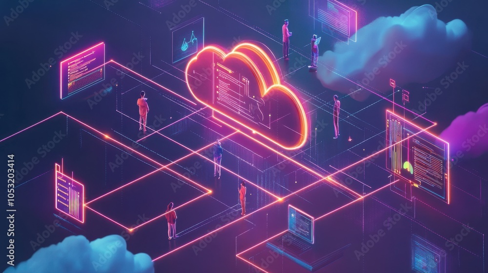 Aufkleber a digital network concept showing people using various devices connected to a cloud