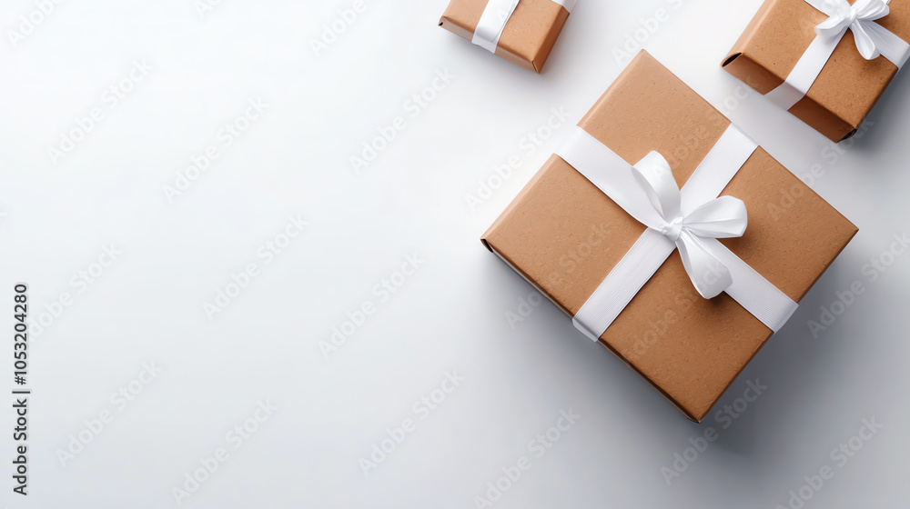 Poster elegant minimalist electronics box displaying foam insert with ribbon accents in a clean modern sett