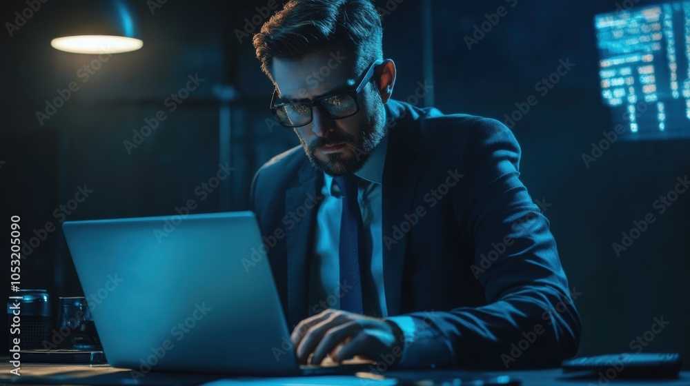 Aufkleber a focused fbi agent using a laptop to process data and intercept communications related