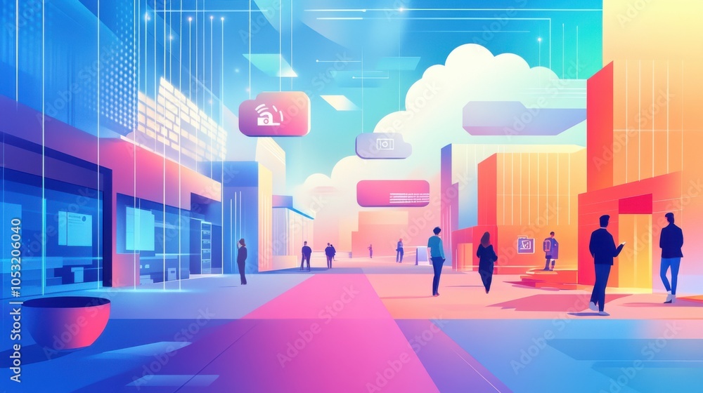 Poster a futuristic concept where people connect through iot devices to a cloud server via a