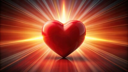 Red heart glowing in sunlight rays, love, heart, romance, valentine, passion, affection, sunlight, ray, beam, red, warm