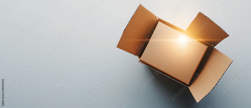 Poster illuminated cardboard box with open flaps on a white background a minimalist presentation of packagi