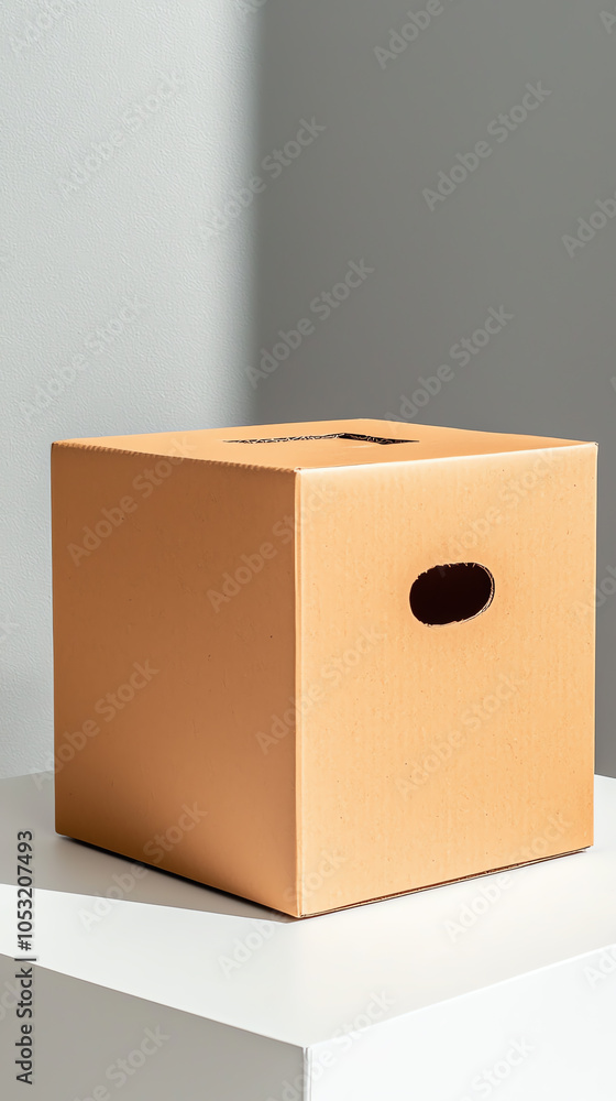 Poster stylish and functional plain cardboard storage box with handle holes for organizing your space